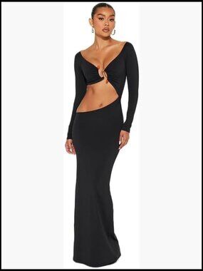 Long Sleeve Hollow Out Bodycon Maxi Dress for Cocktail Party